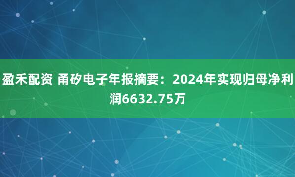盈禾配资 甬矽电子年报摘要：2024年实现归母净利润6632.75万