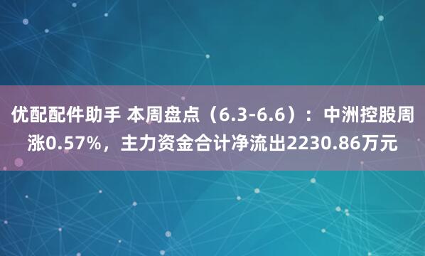优配配件助手 本周盘点（6.3-6.6）：中洲控股周涨0.57%，主力资金合计净流出2230.86万元