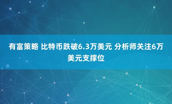 有富策略 比特币跌破6.3万美元 分析师关注6万美元支撑位